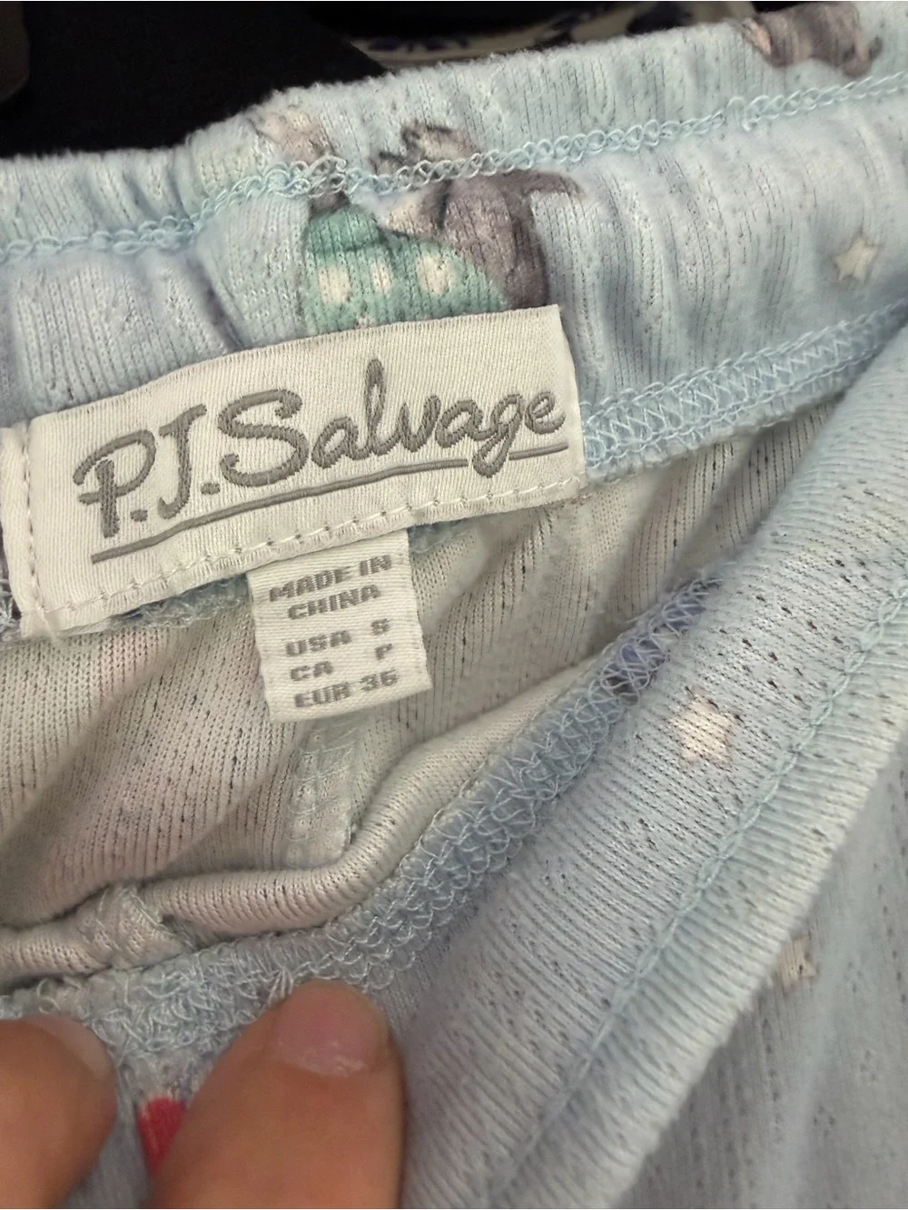PJ Salvage Light Blue Dog Print Pajama Set with Pink Drawstring size small